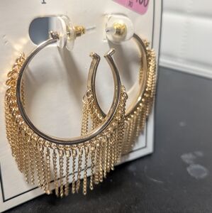 Elegant Gold Hoop Earrings with Fringe